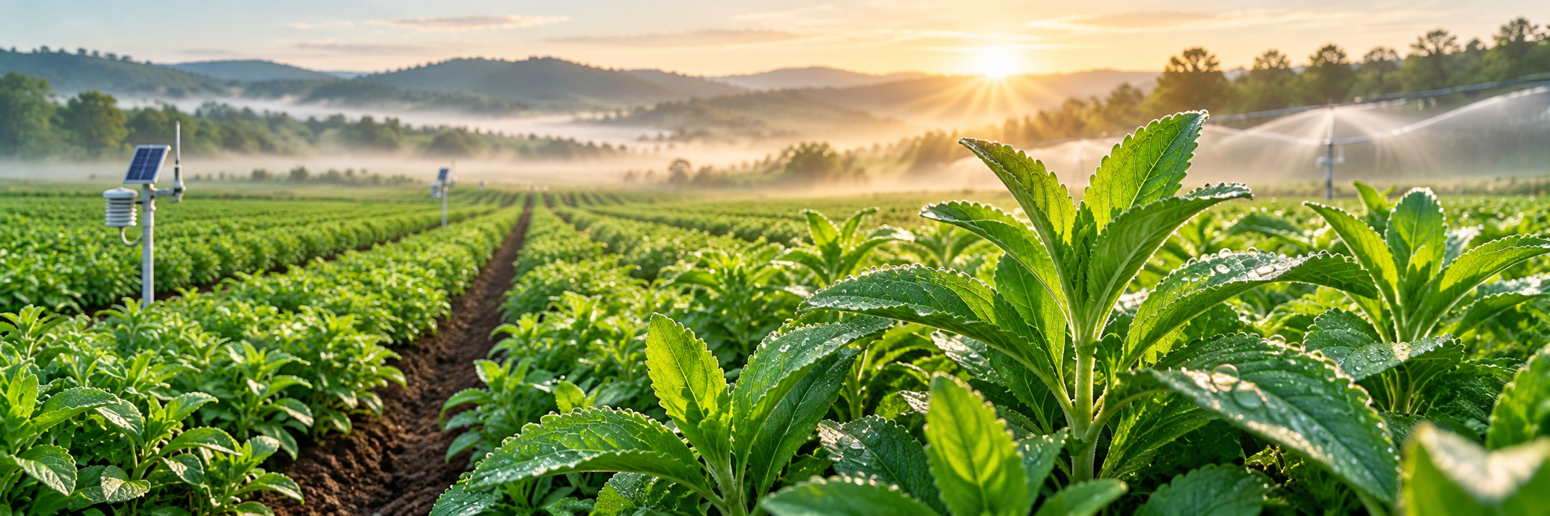 Dew-Kissed Stevia Fields at Sunrise
